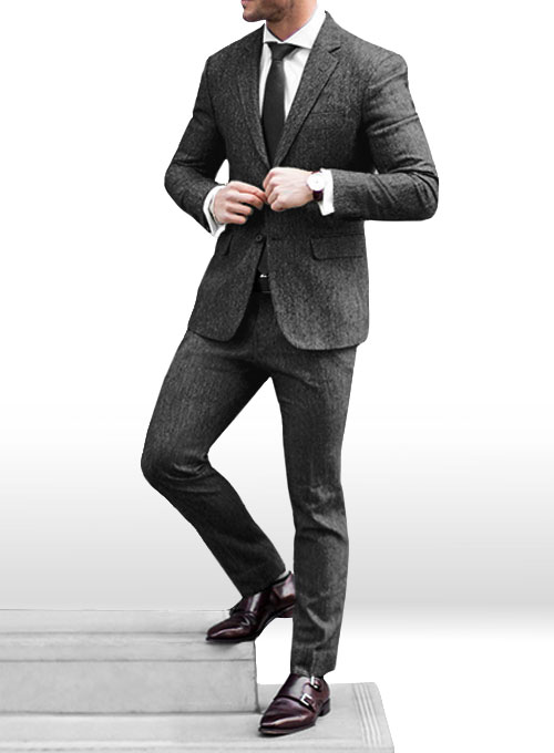 Light Weight Slubby Black Tweed Suit