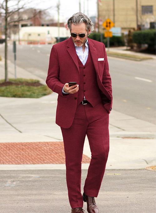 Moscow Maroon Pure Linen Suit