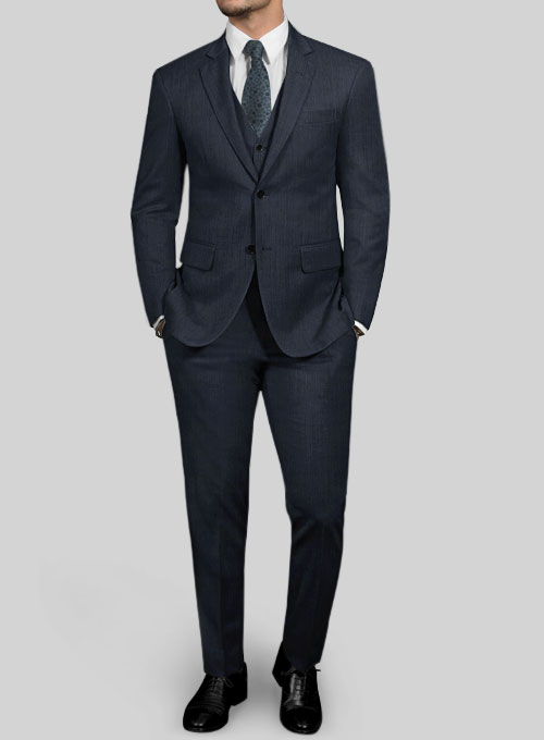 Napolean Self Satin Blue Wool Suit