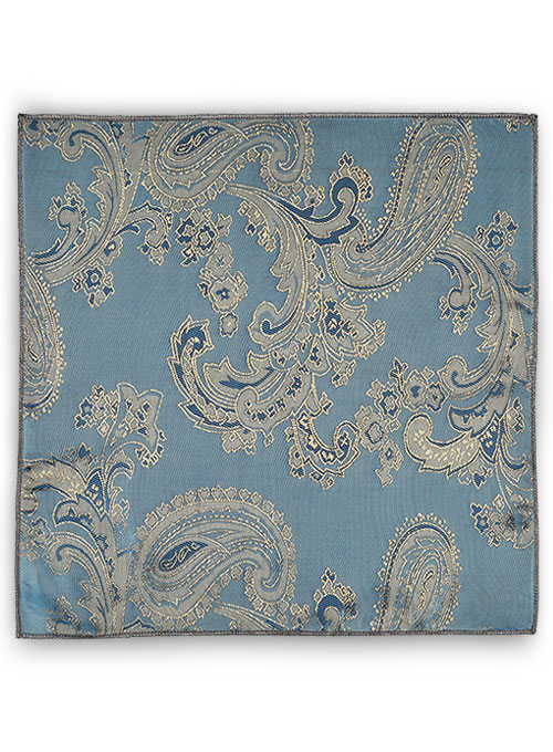 Paisley Pocket Square - Pine Blue