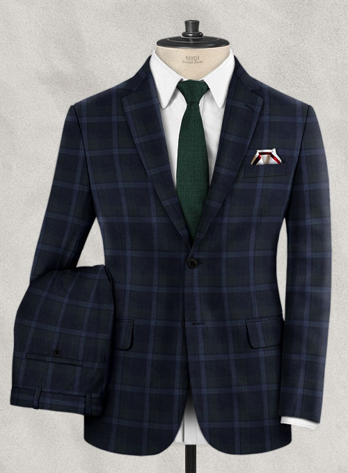 Reda Dark Blue Checks Wool Suit