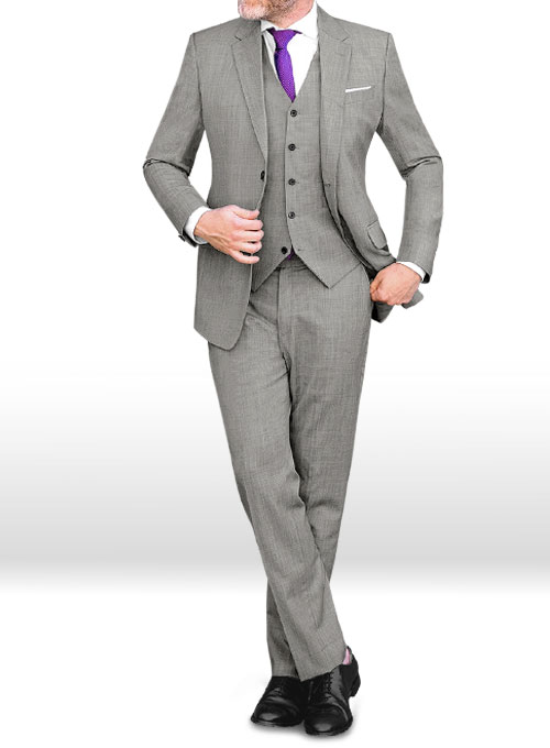 Sharkskin Light Gray Wool Suit