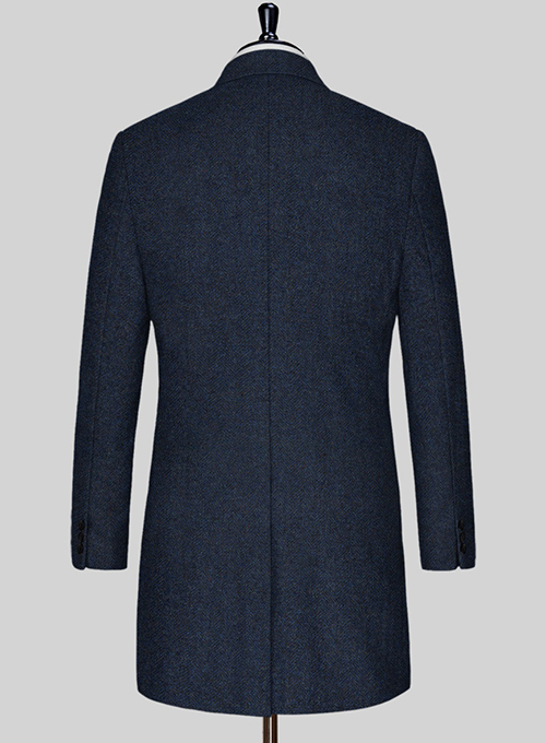 Showman Blue Herringbone Tweed Overcoat