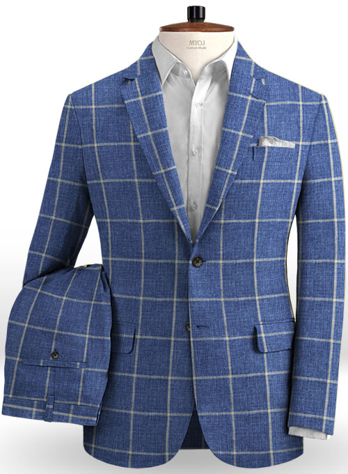 Solbiati Blue Windowpane Linen Suit : Made To Measure Custom Jeans For ...