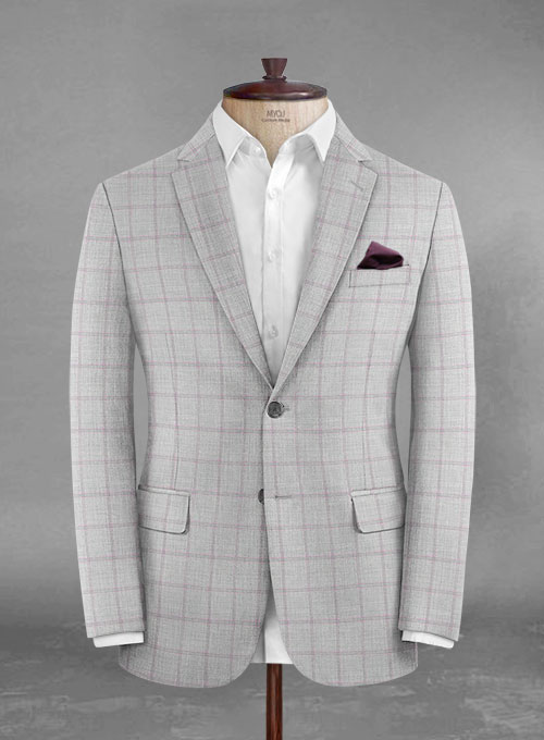 Stretch Windowpane Light Gray Wool  Suit