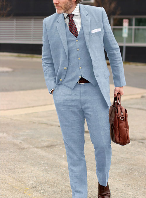 Tropical Blue Pure Linen Suit