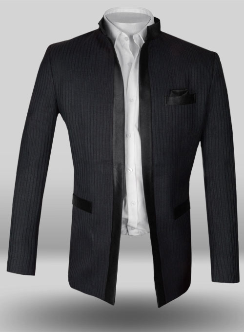 Trossi Charcoal Pure Wool Nehru Tuxedo Jacket