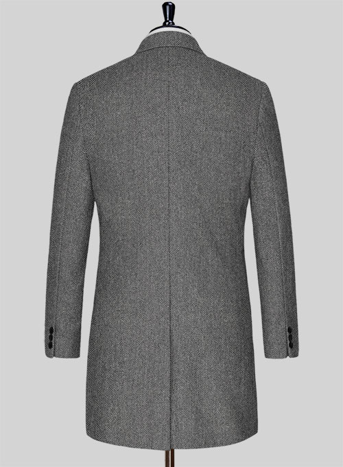 Vintage Herringbone Gray Tweed Overcoat