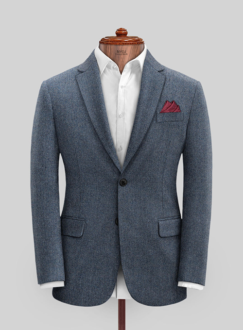 Vintage Herringbone Blue Tweed Suit