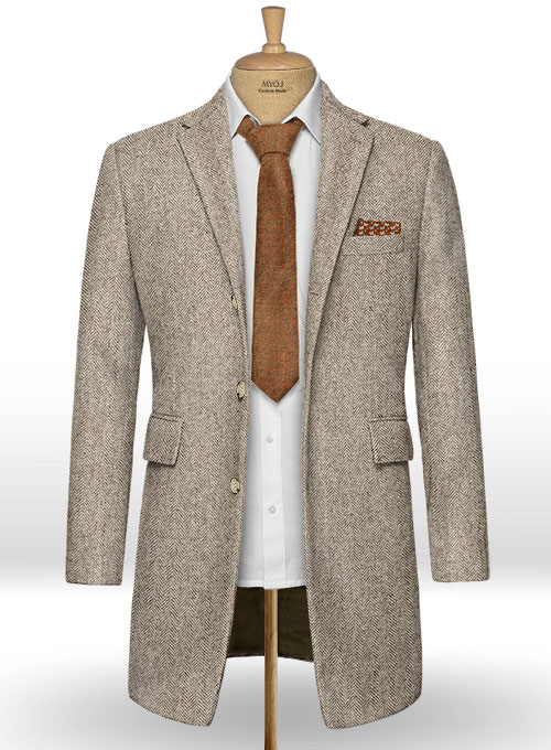 Vintage Herringbone Brown Tweed Overcoat