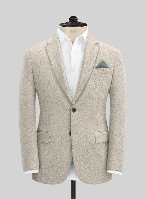 Vintage Herringbone Light Beige Tweed Jacket