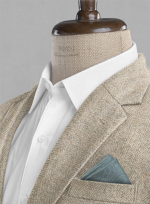 Vintage Herringbone Light Beige Tweed Jacket