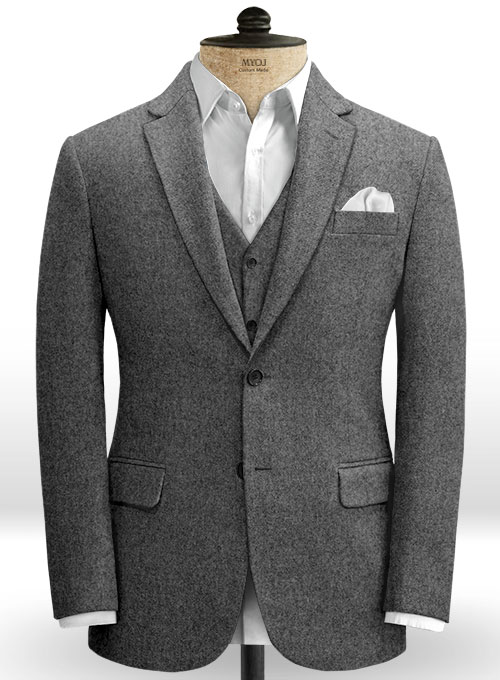 Vintage Plain Dark Gray Tweed Suit Made To Measure Custom Jeans For