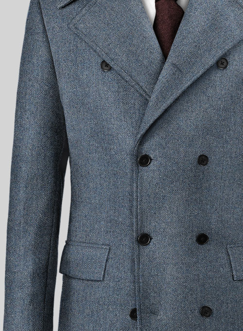 Vintage Herringbone Blue Tweed GQ Trench Coat