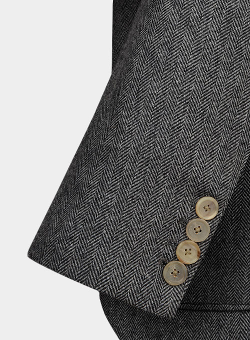 Vintage Herringbone Gray Tweed Patch Pocket Jacket