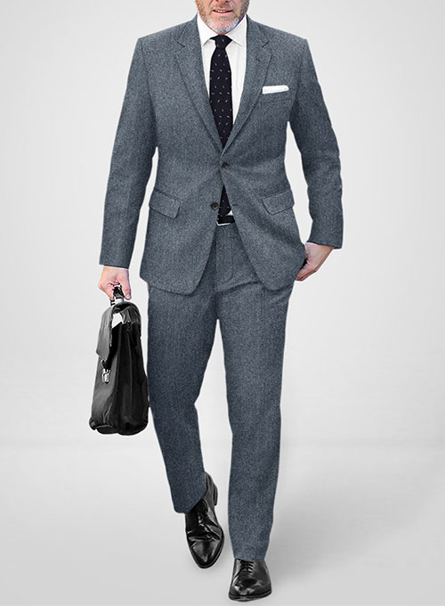 Vintage Herringbone Blue Tweed Suit