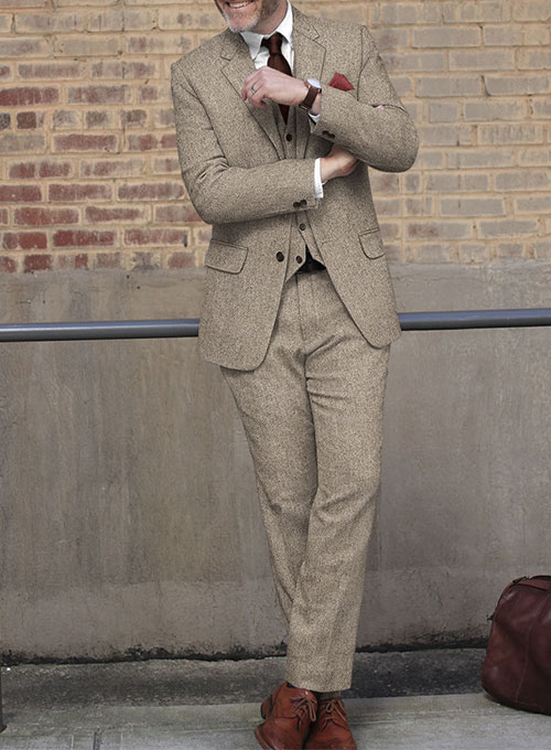 Vintage Herringbone Brown Tweed Suit