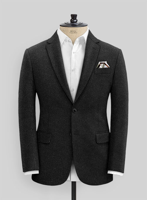 Vintage Plain Black Tweed Suit