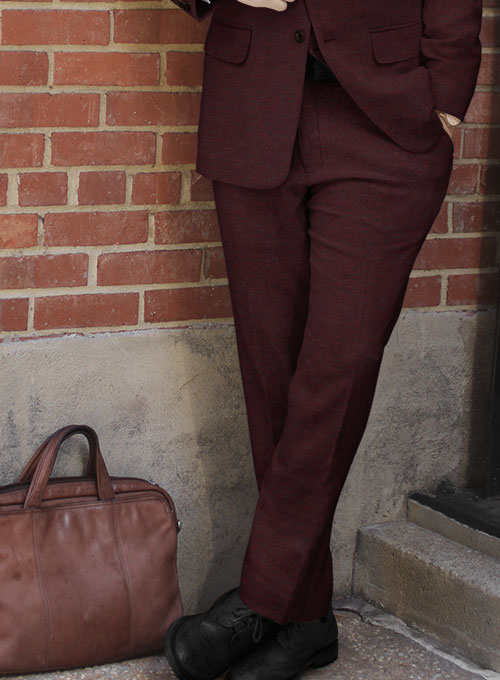 Wine Herringbone Tweed Suit