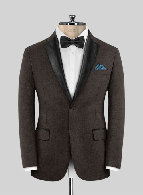 Worsted Dark Brown Wool Tuxedo Suit